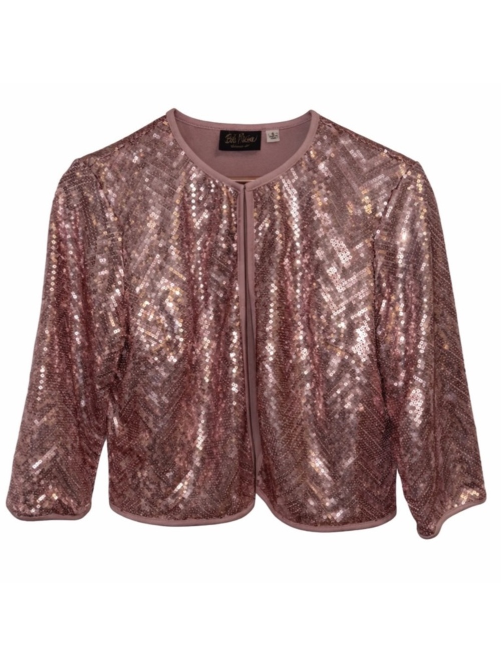 Bob Mackie Wearable Art Sequin Jacket | Rose Gold Chevron Sparkle Blazer Size S